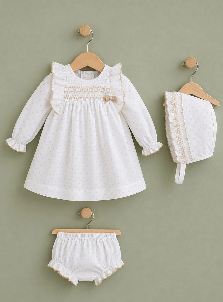 3-piece set for girls in white and sand plumeti – Aire Collection