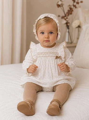 3-piece set for girls in white and sand plumeti – Aire Collection