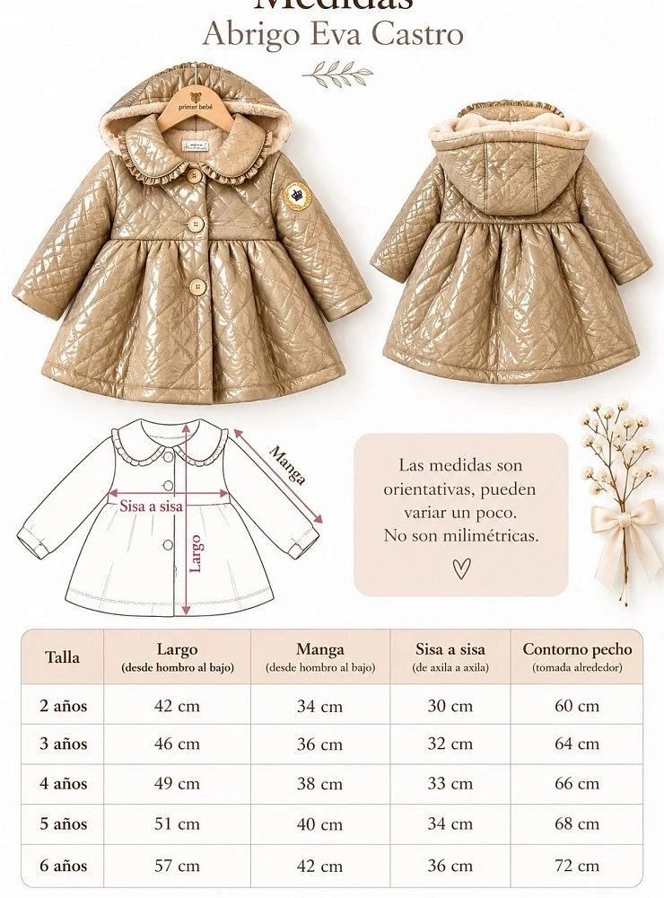 Abrigo Acolchado Camel para Niña con Forro Polar Eva Castro