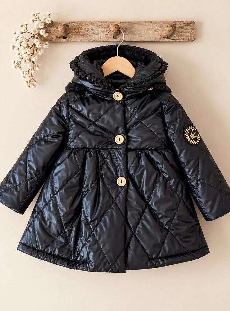 Abrigo Acolchado Negro para Niña con Forro Polar Eva Castro