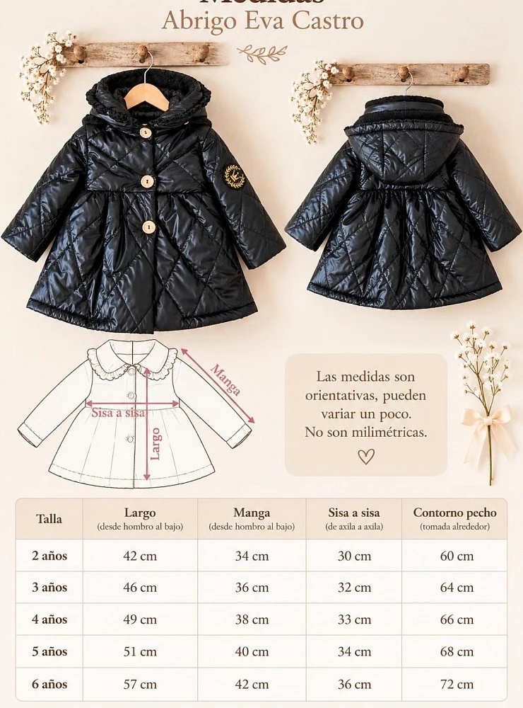 Abrigo Acolchado Negro para Niña con Forro Polar Eva Castro