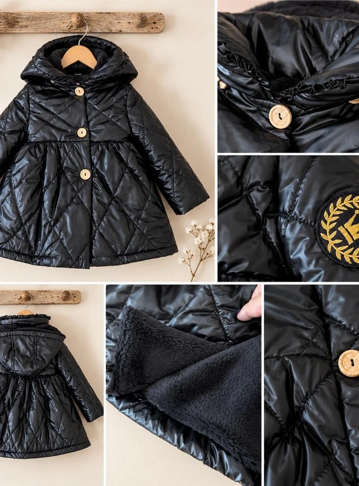 Abrigo Acolchado Negro para Niña con Forro Polar Eva Castro