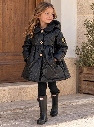 Abrigo Acolchado Negro para Niña con Forro Polar Eva Castro