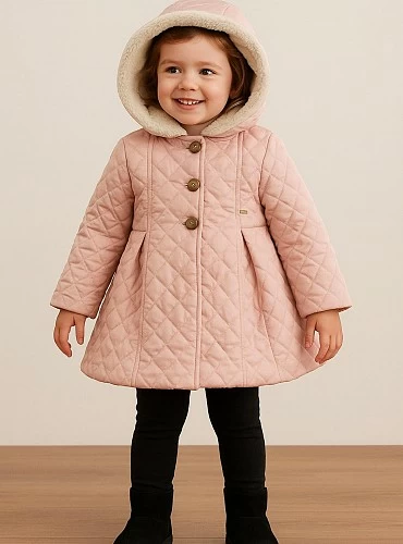 Abrigo acolchado para niña. rosa empolvado con borreguito