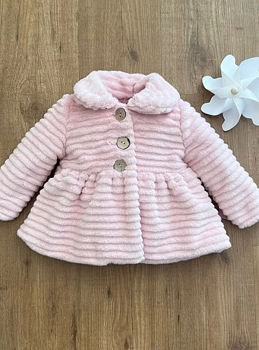 Abrigo para niña de pelo rayado en rosa o beige