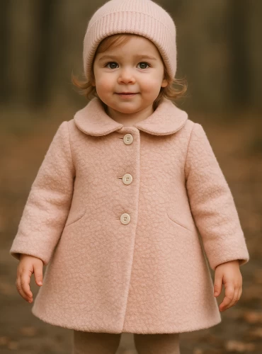 Abrigo para niña en paño de lana cocida rosa empolvado