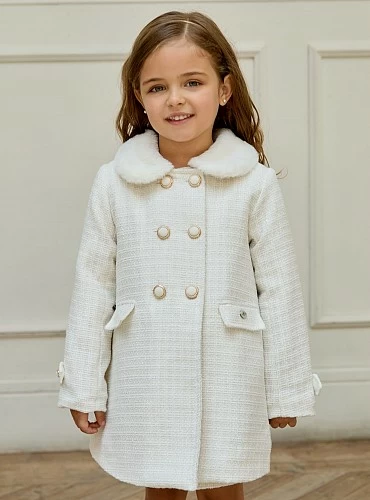 Abrigo para niña en Tejido Chanel color crudo