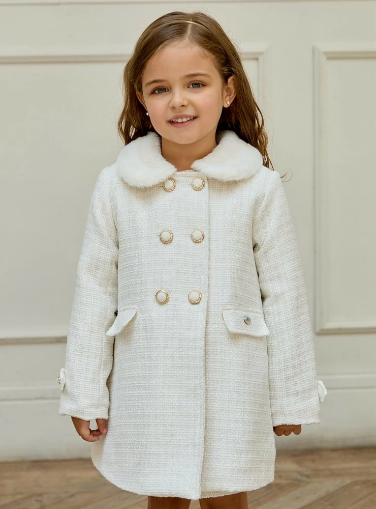 Abrigo para niña en Tejido Chanel color crudo