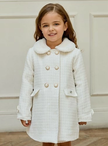 Abrigo para niña en Tejido Chanel color crudo