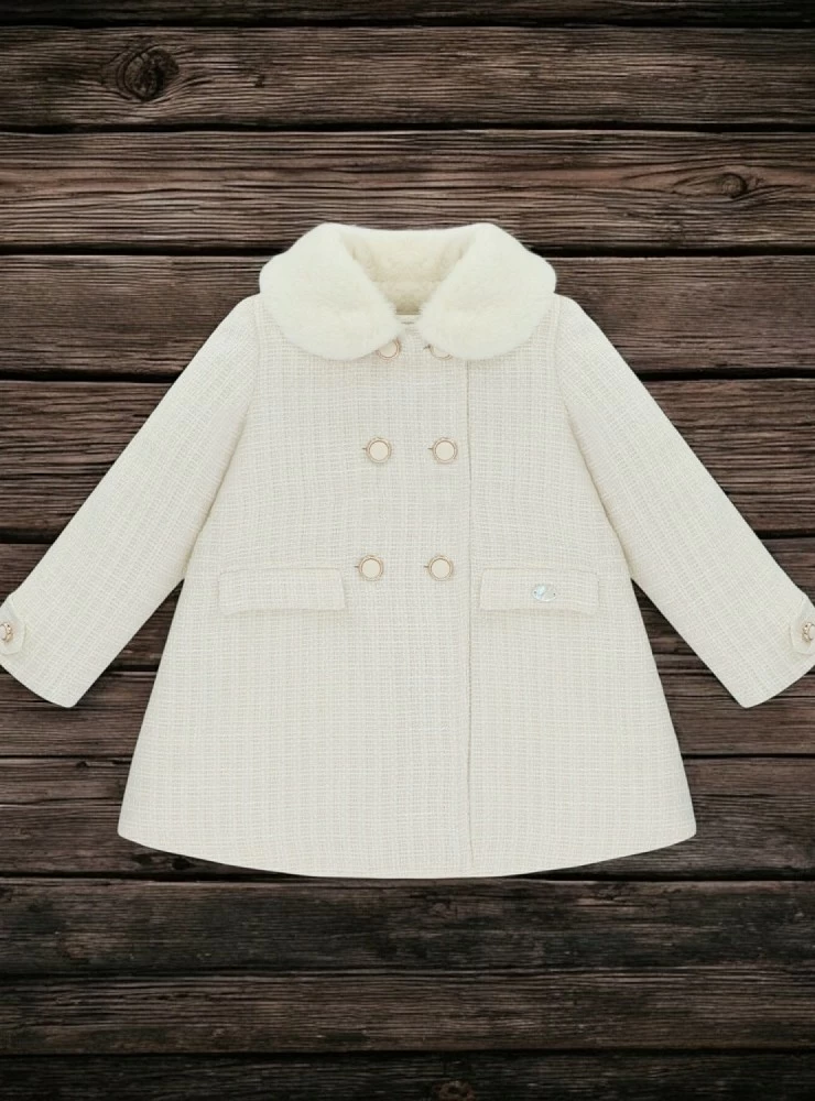 Abrigo para niña en Tejido Chanel color crudo