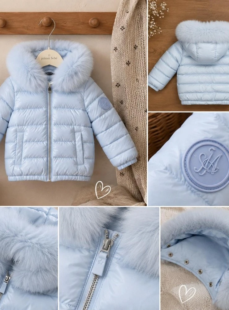 Abrigo Plumífero Unisex con Pelo Natural Desmontable