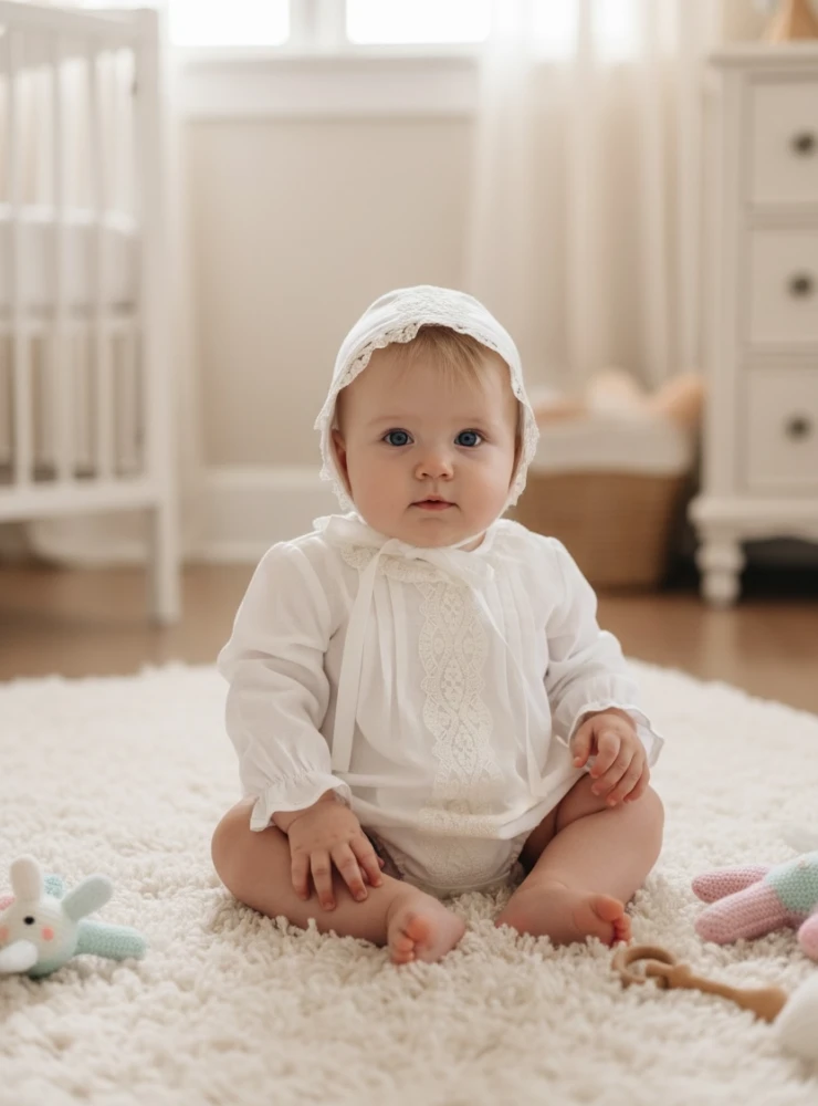 Alba collection linen romper and bonnet set