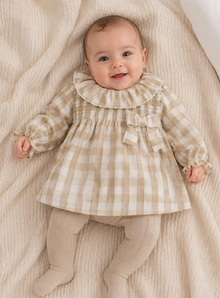 Anette Camel Plaid Baby Dress with Panties