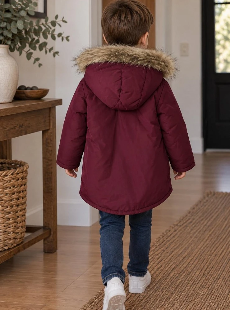 Anorak niño burdeos con borreguito y capucha