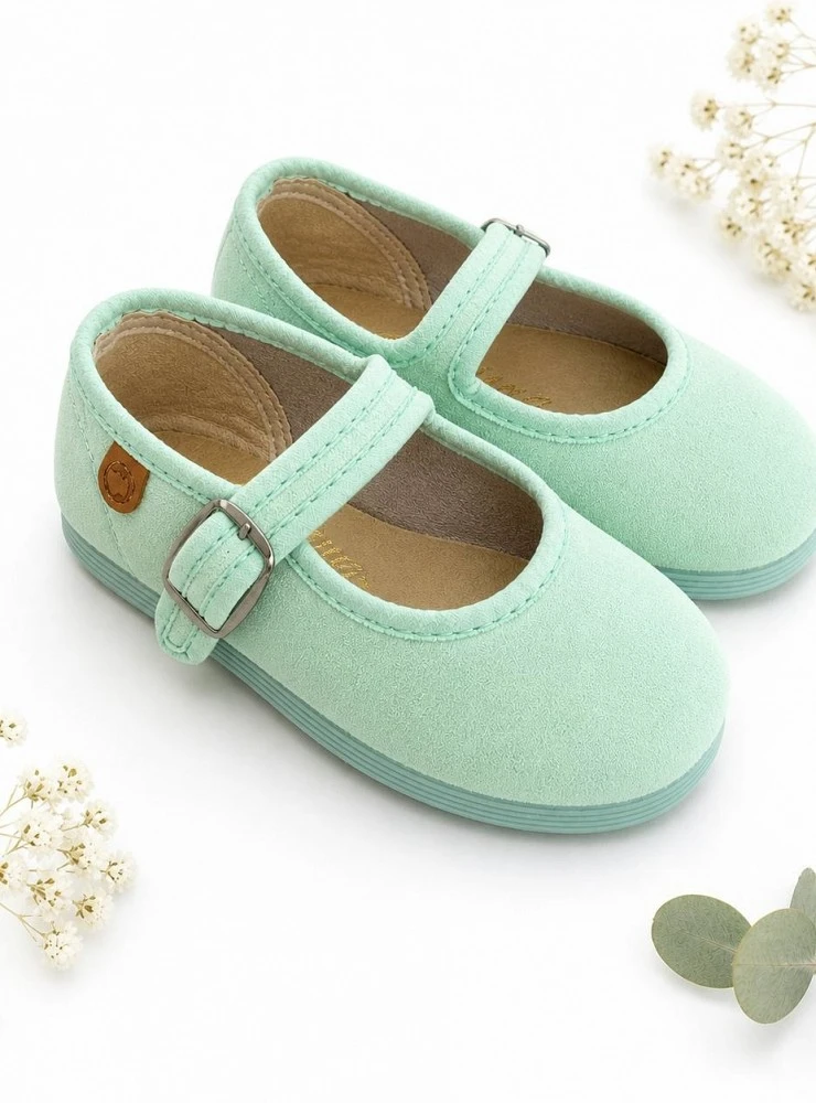 Apple green suede Mary Janes