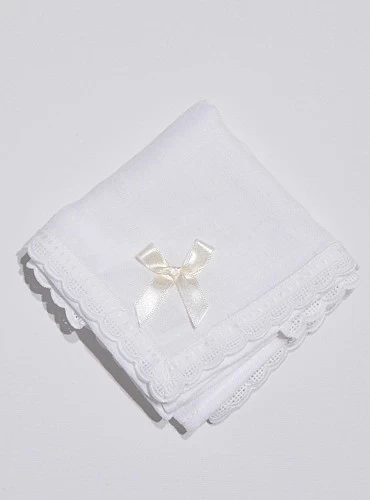 Babita de gasa blanca con lazo y puntilla. 4 colores