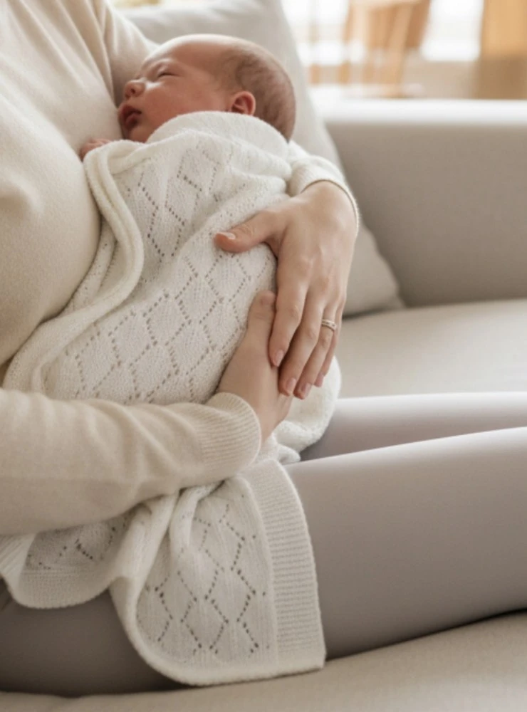 Baby blanket for first outfits in summer knit. Two colors