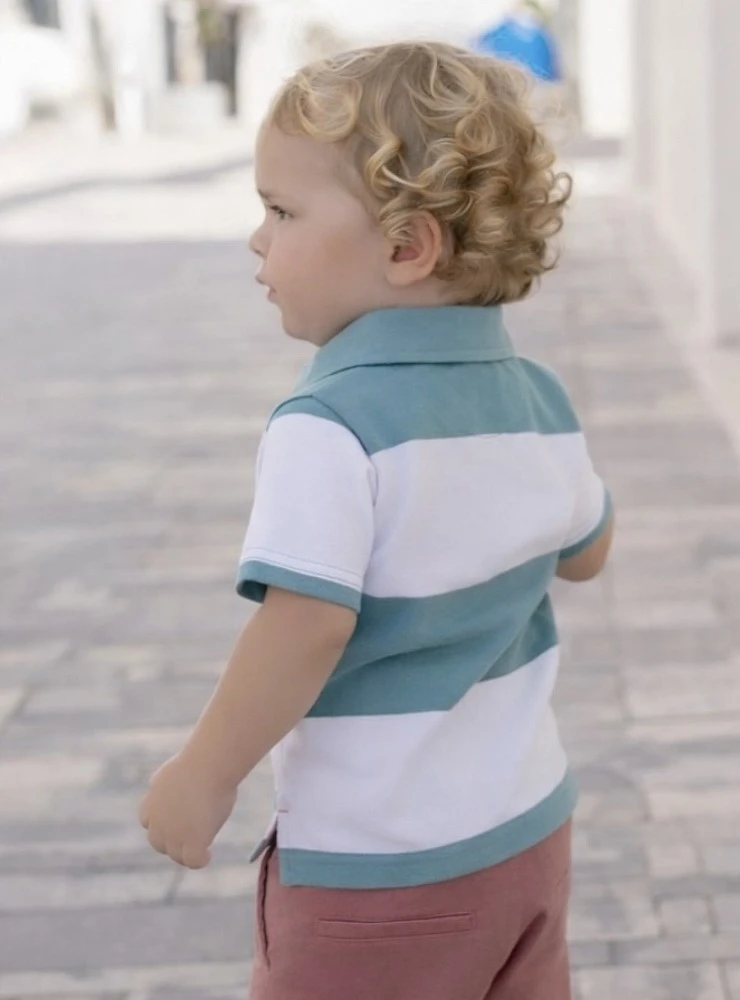 Baby boy polo shirt with turquoise stripes