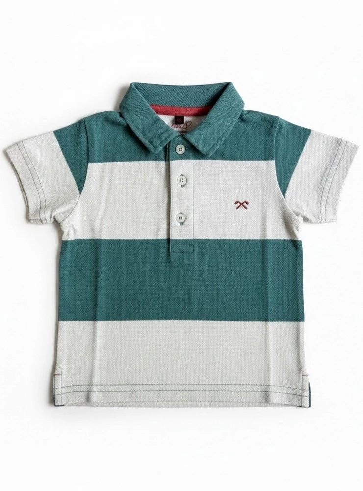 Baby boy polo shirt with turquoise stripes