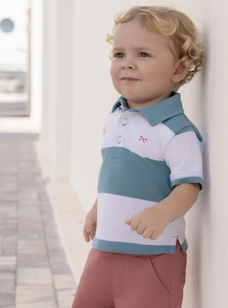 Baby boy polo shirt with turquoise stripes