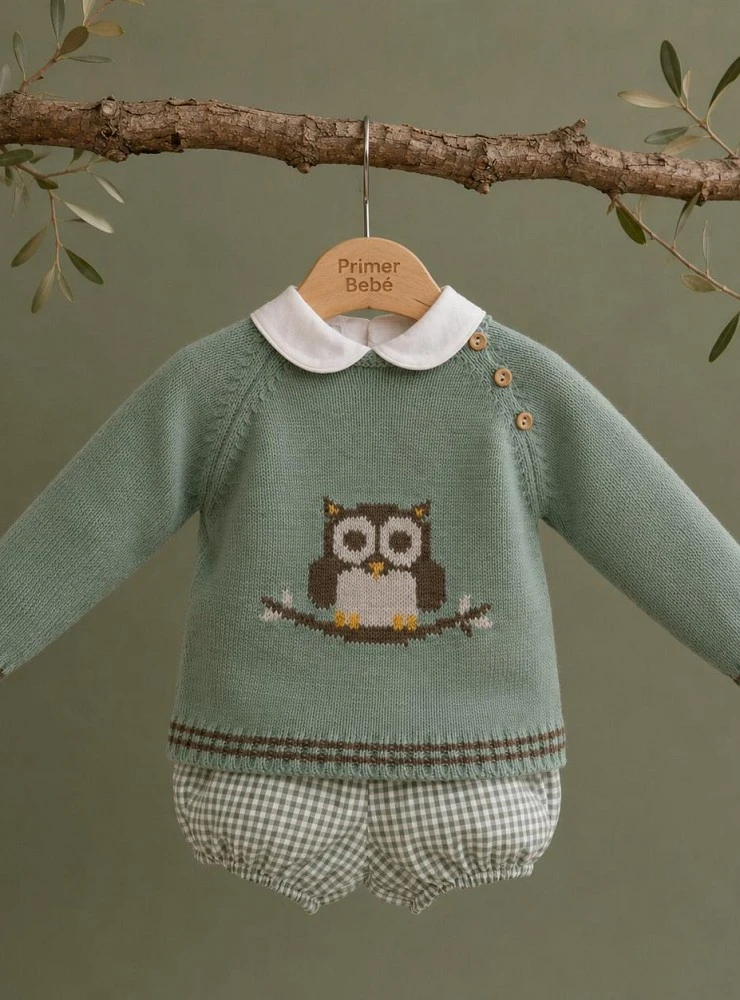 Baby boy three-piece set knitted sweater Owl collection