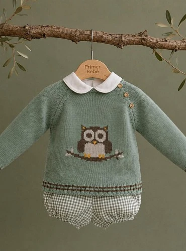 Baby boy three-piece set knitted sweater Owl collection