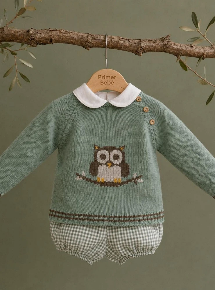 Baby boy three-piece set knitted sweater Owl collection