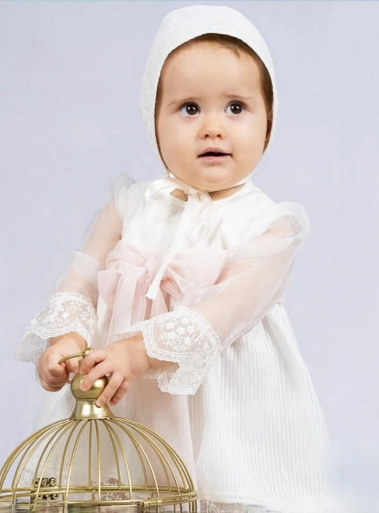 Baby ceremony dress with bloomers and bonnet