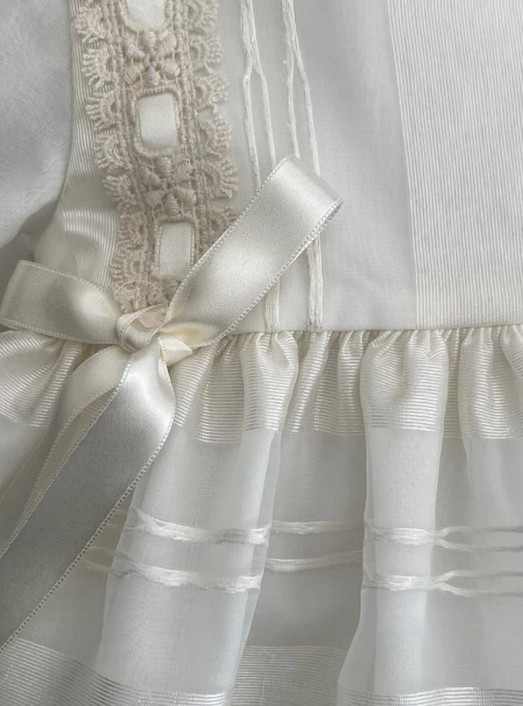 Baby christening dress with organza bonnet · Cinnamon Collection