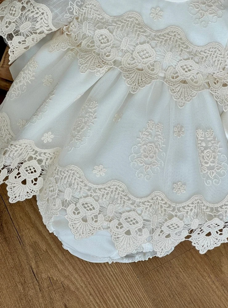 Baby christening gown with bonnet and bloomers, Fairy collection