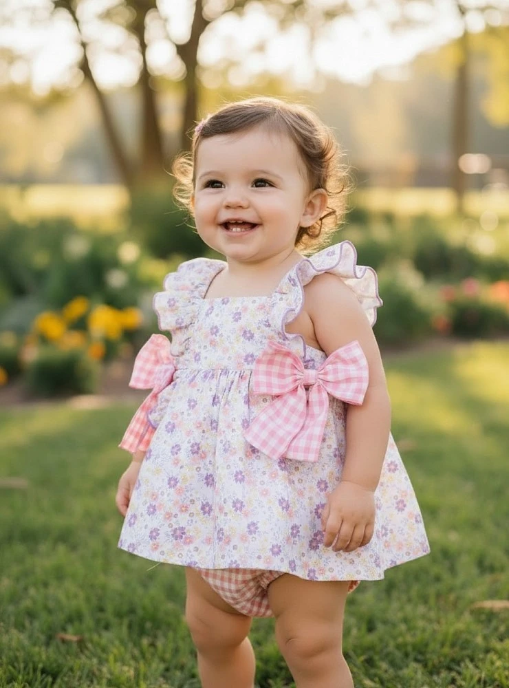 Baby dress and bloomers set from the Lavender Collection