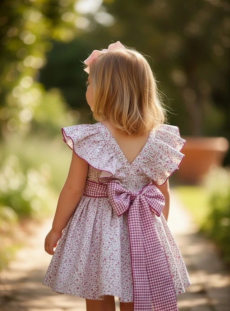 Baby dress set with Liberty print panties and gingham print