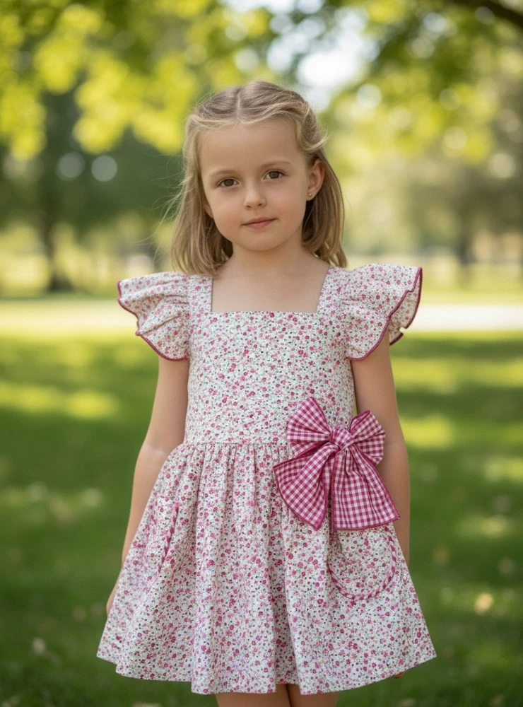 Baby dress set with Liberty print panties and gingham print
