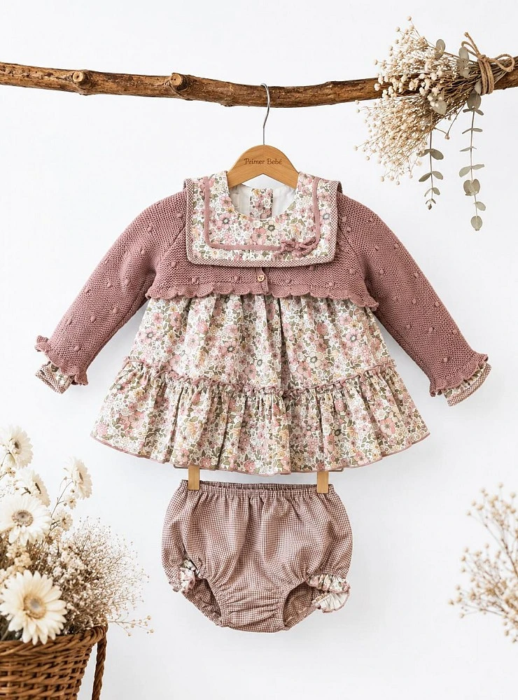 Baby dress with bloomers and jacket. Bubú Collection
