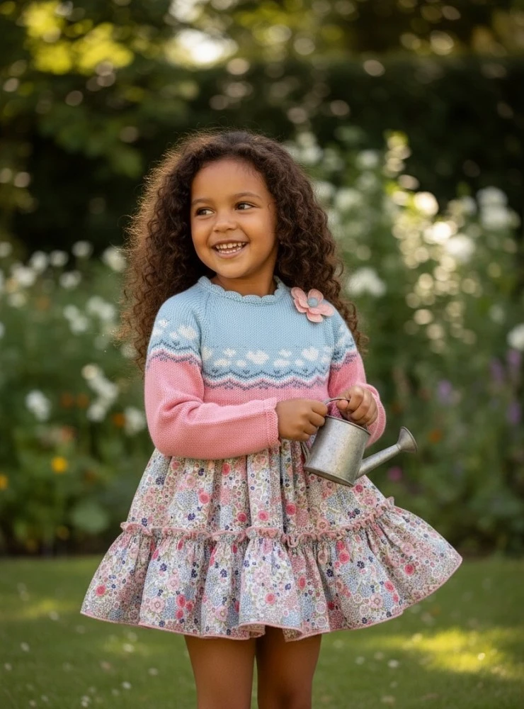 Baby dress with bloomers and sweater, Fauna Collection