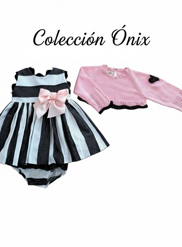 Baby dress with bloomers and sweater. Onyx Collection