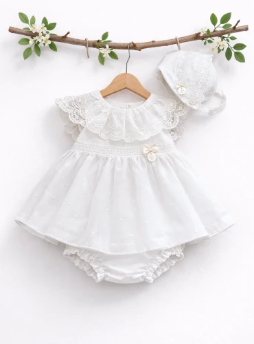 Baby girl's christening gown with muslin bonnet | Victoria Collection