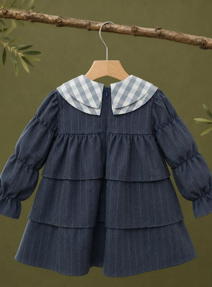 Baby girl's blue dress with plaid collar | Nieves Collection
