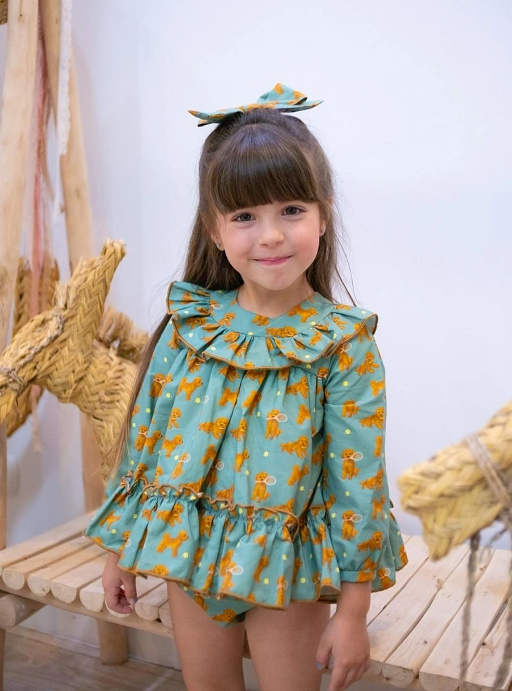 Baby girl's dress with dog print bloomers – Mon Petit