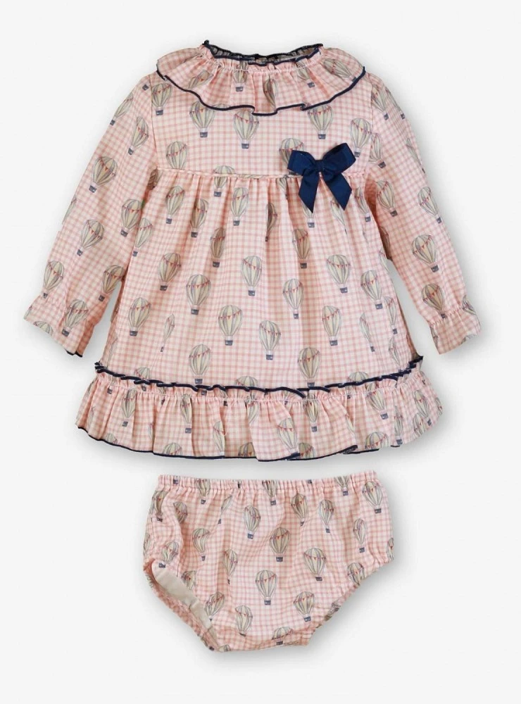 Baby girl's dress with matching panties and balloon print.