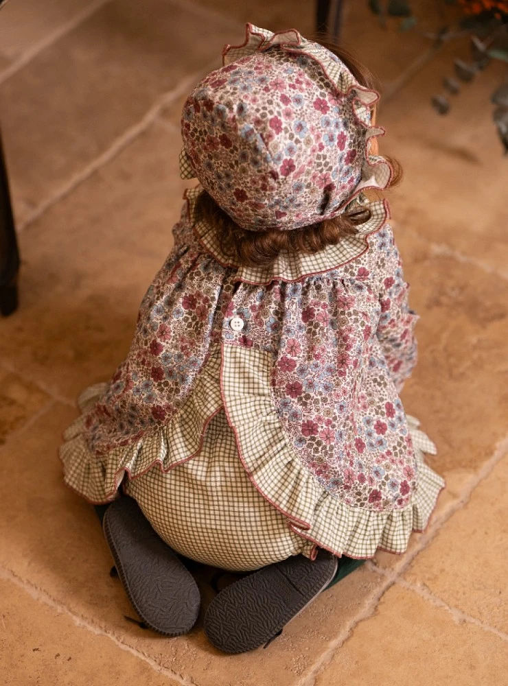 Baby girl's outfit including bonnet and bloomers - Liberty Collection Mauve