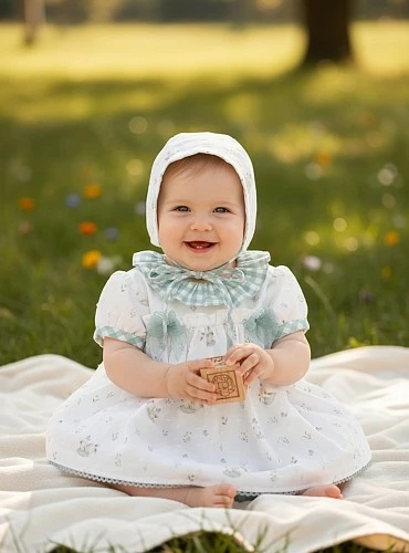 Baby Jesus set with bonnet and bloomers, Gres Collection