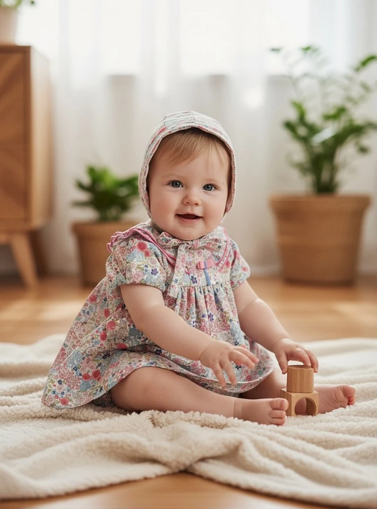 Baby Jesus set with bonnet and bloomers, Marmolina Collection