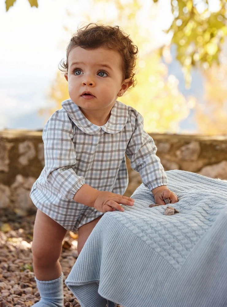 Baby romper from the Blue Checkered Cloud collection