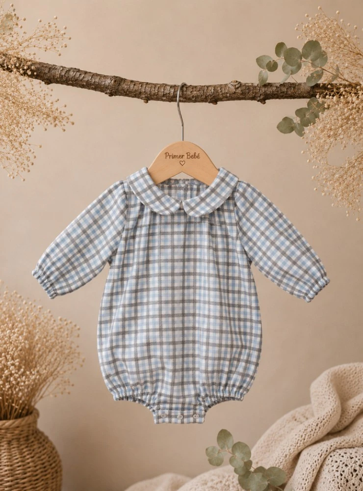Baby romper from the Blue Checkered Cloud collection