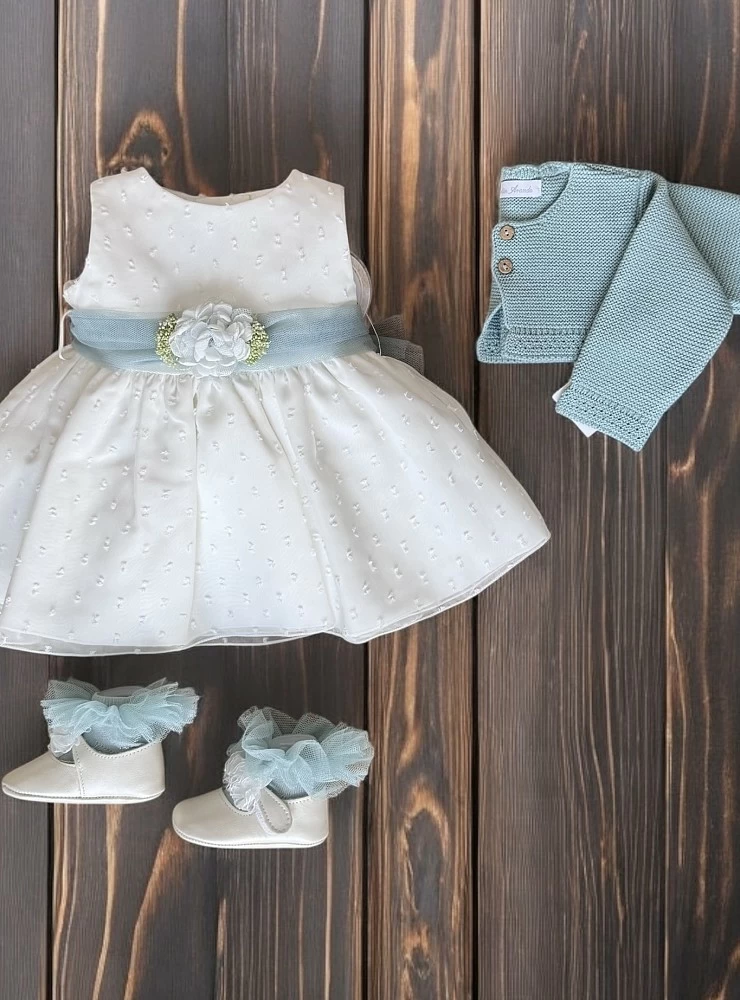 Baptism or ceremony set. Available in green or pink.