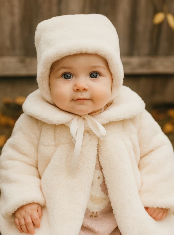 Beige fur coat and hood set. Unisex
