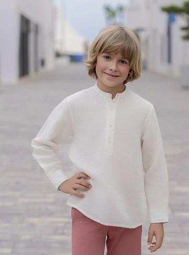 Beige linen shirt for boys. Special occasion wear.