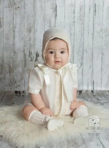 Beige Organza romper and hood with inserts. Handmade