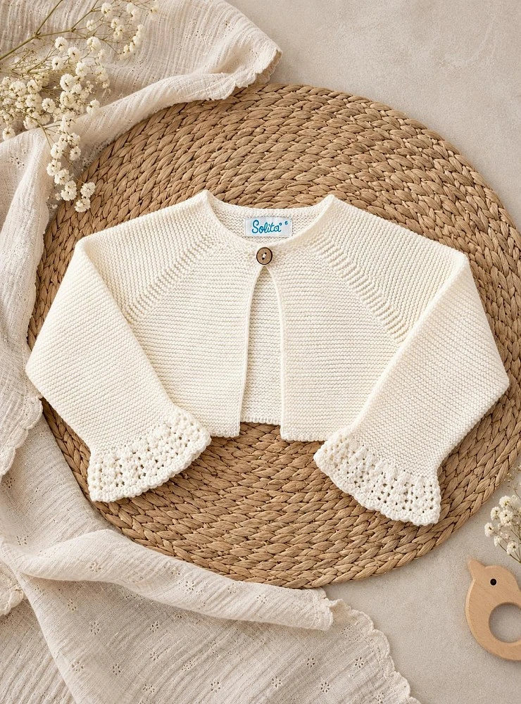 Beige unisex short christening jacket for babies